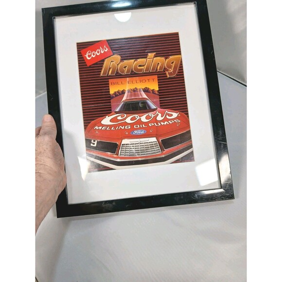 VTG 1986 Bill Elliott Coors/Melling NASCAR Framed 8.5 x 10" Fan Photo 12" x 15" - Picture 1 of 3